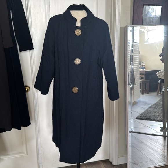 VINTAGE Kapmoor NY ILGWU union tag blue wool Swing coat ornate Asian buttons - Picture 12 of 16